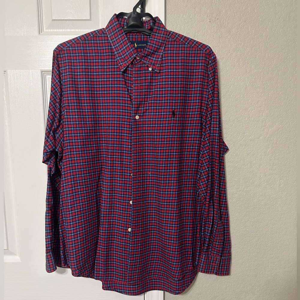 Ralph Lauren Button Down Shirt Men’s Large Red/Blue Plaid Long Sleeve